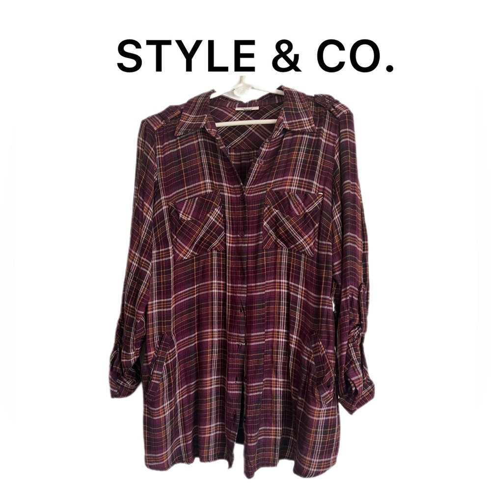 STYLE & Co. Plaid Blouse with Pockets 1X